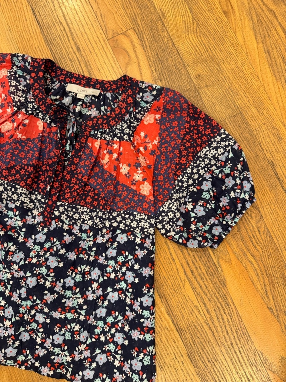 LOFT Petites Navy Blouse with Red Floral Print - Picture 5 of 10